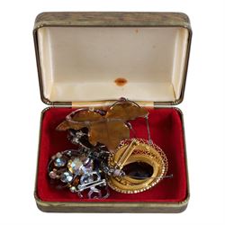 Collection of costume jewellery, included beaded necklaces and brooches, silver plated cutlery and ceramic trinket boxes etc