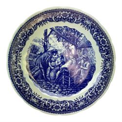 Ten Delft and similar chargers, including Delfts Blauw and Boch examples, largest D40cm