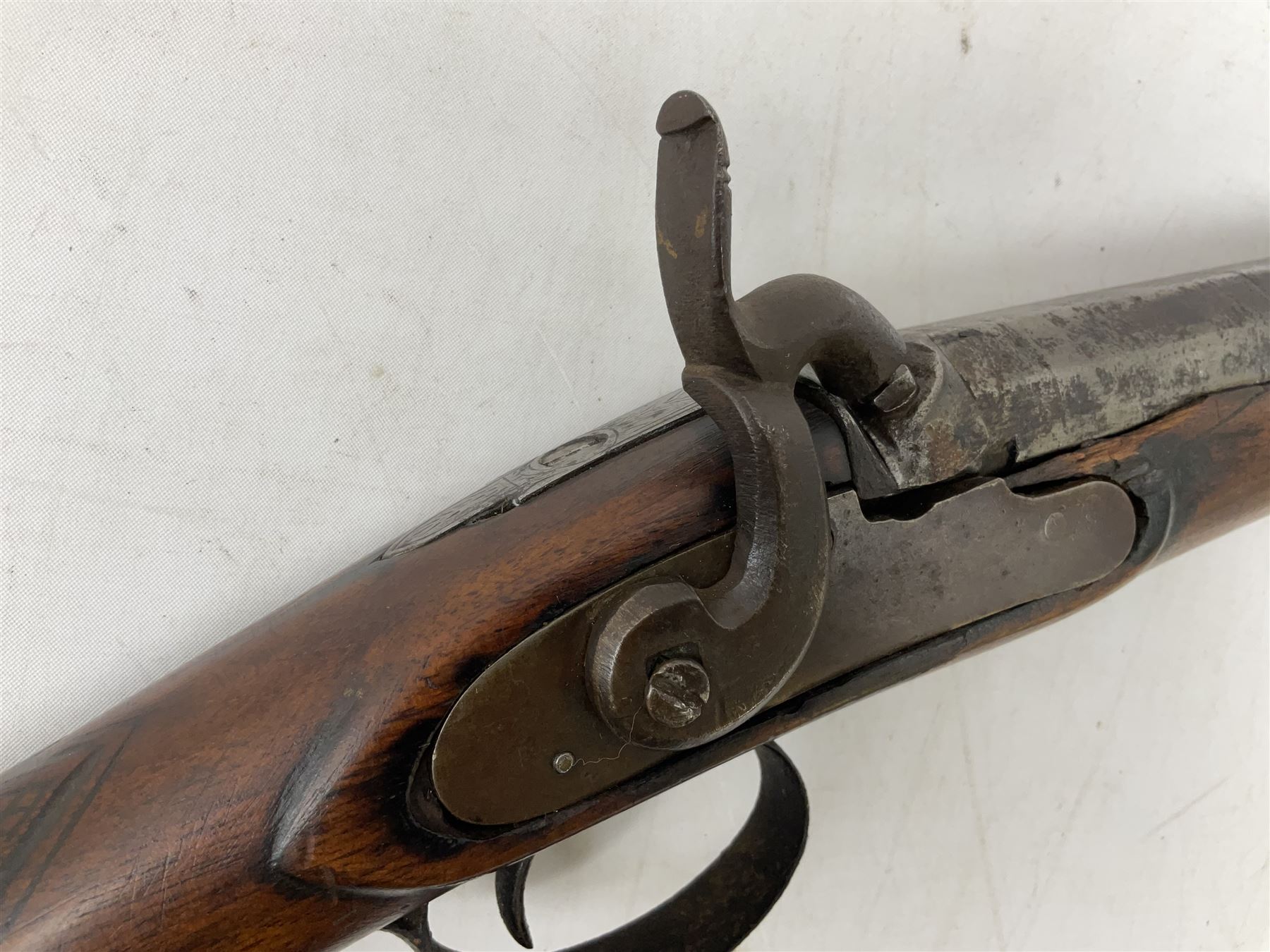 Composed decorative percussion action sporting gun, the 79cm barrel with ramrod under and Indian style studded stock L124cm overall