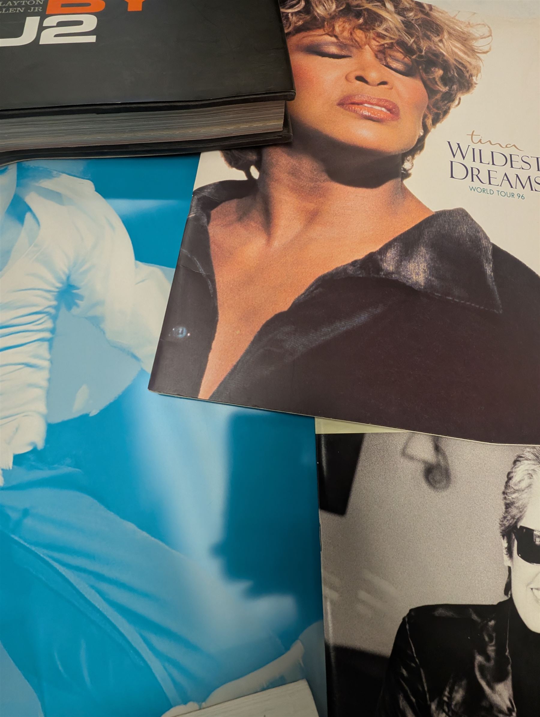 Music memorabilia, comprising signed photographs, including Leo Sayer and Suzie Quattro,  tour programmes, including Rod Stewart and Tina Turner, U2 book, two metal Michael Jackson posters and photographs 