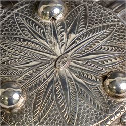 Indian silver bowl, of circular form with embossed acanthus leaf decoration, upon three bun feet, D5.5cm, H13cm