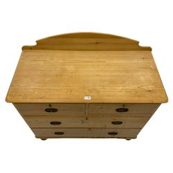 Victorian pine chest, raised shaped back, fitted with two short and two long drawers, on turned feet