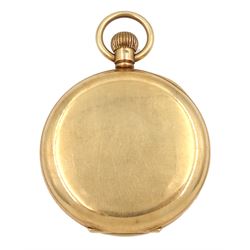 Early 20th century 9ct rose gold open face, keyless Swiss lever pocket watch by J. W. Benson, London, white enamel dial with subsidiary seconds dial and Roman numerals, case by Dennison, Birmingham 1929
