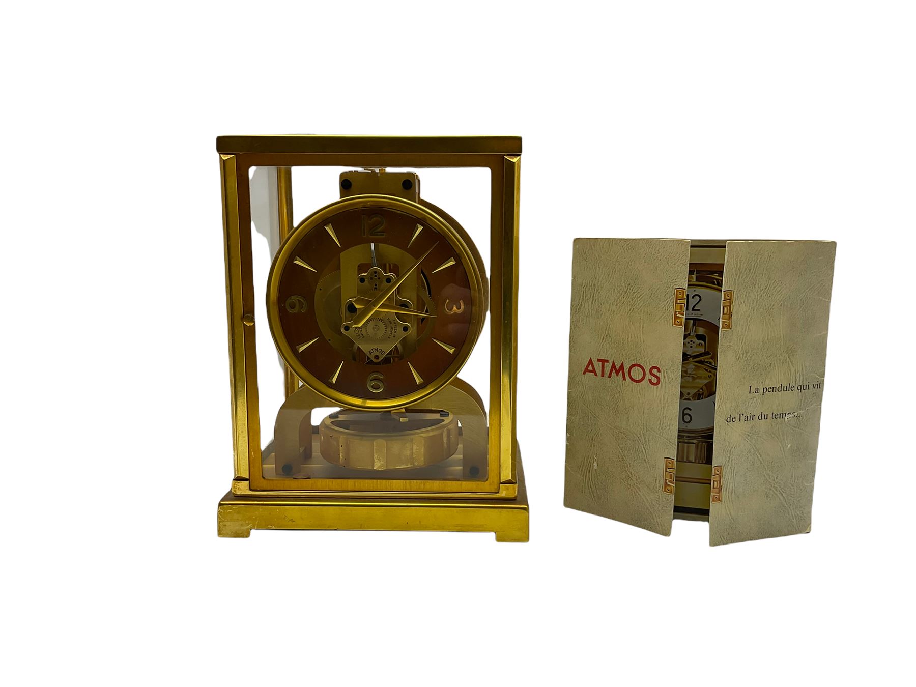 A 1950’s gilt brass cased Jager LeCoultre Atmos Clock, 15 jewelled Swiss movement inscribed