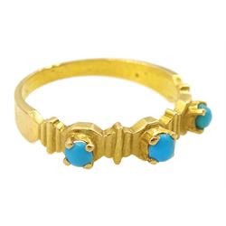 21ct gold three stone turquoise ring tested