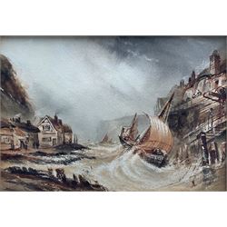 Henry Barlow Carter (British 1804-1868): Stormy Seas at Staithes, watercolour with scratching out unsigned 16.5cm x 23.5cm