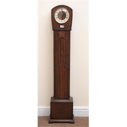  20th century oak grandmother clock with cream Arabic dial, triple train Westminster chiming movement, H134cm  