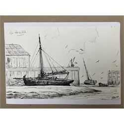 Jack Rigg (British 1927-2023): Entrance to the Humber Dock 'Near Hull', pen and ink sketch signed and dated 1976, titled later 18cm x 29cm (unframed)