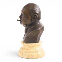 Churchill bust on stepped circular base, together with Napoleon bust after Masson, largest H23cm