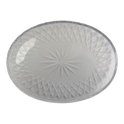 Collection of cut glass scent bottles including Art Deco examples and a cut glass tray