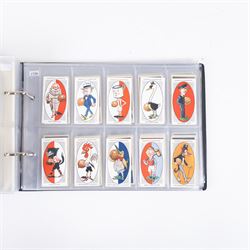 Collection of Edwardian and later Football related trading and cigarette cards, including forty-nine of fifty 1906 Ogden's Football Club Colours, 1922 PALS Footall series, ninety of one hundred 1925 Gallaher Famous Footballers, complete set of forty-four 1926 Ogden's Captains of Association Football Clubs and Colours, complete set of fifty 1927 Players Football Caricatures by MAC,  complete set of fifty 1927 Players Football Caricatures by RIP,  complete set of fifty 1930 Players Association Cup Winners, complete set of 50 1933 Ogdens AFC Nicknames etc, housed in brown cigarette card album