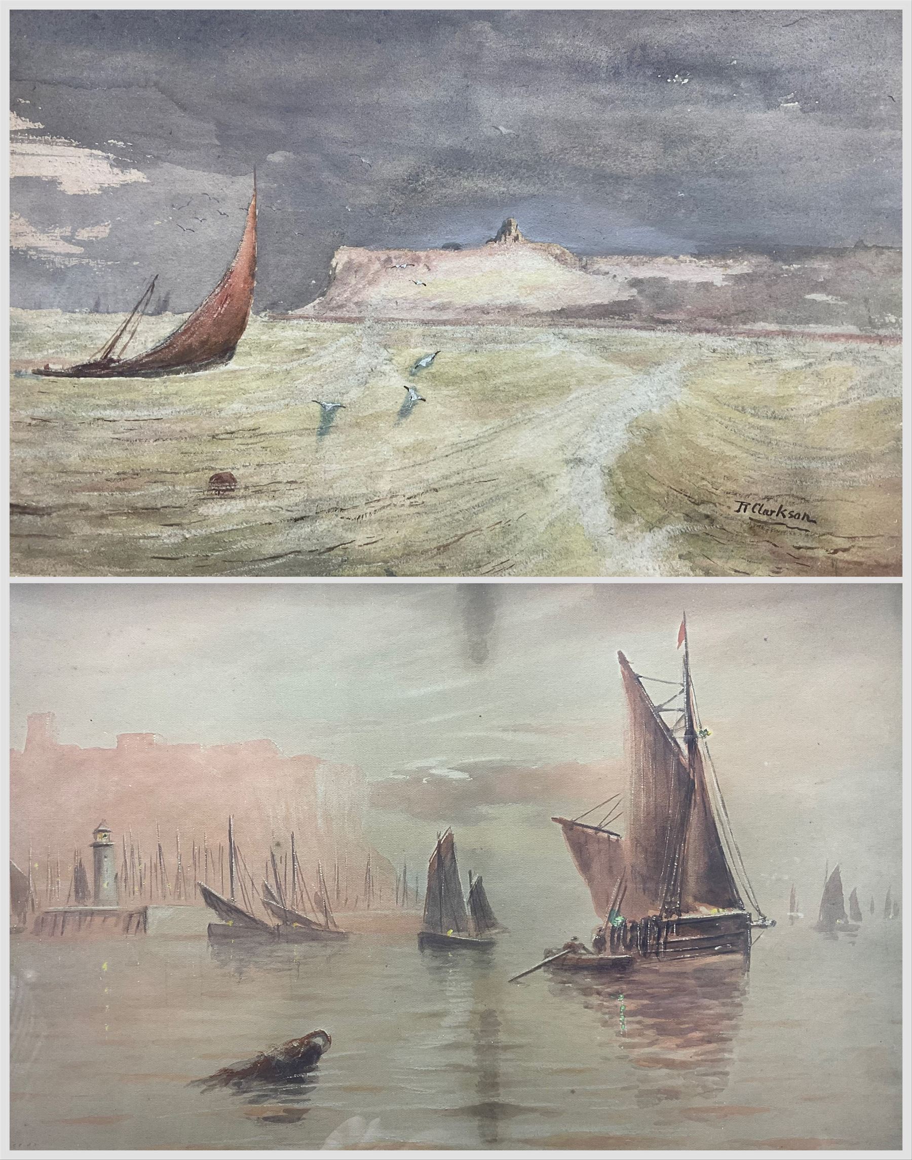 Joseph Eaman (British 1853-1907): Boats in Scarborough South Bay, oil on canvas signed 25cm x 42; Robert Clarkson (British 1857-1924): North Bay Scarborough, watercolour signed 19cm x 29cm (2)