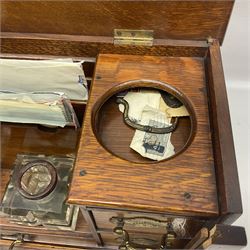 Late Victorian oak correspondence cabinet, with interior letter rack and three drawers