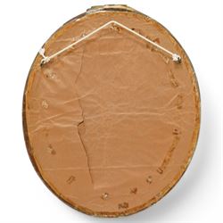 Edwardian neoclassical style oval giltwood mirror, ribbed frame, decorated with floral wreaths and ribbons 68x57cm