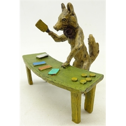  Austrian cold painted bronze depicting a Fox croupier, marked Austria and Bergman style impressed B, L10cm   