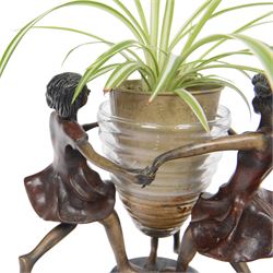 After Edouard Louis Collet: Circle of Three, bronze and glass centrepiece, H22cm