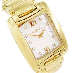 Ebel Brasilia ladies 18ct gold quartz wristwatch, Cal. 967, mother of pearl dial with diamond dot hour markers, on integral 18ct gold bracelet, with fold-over clasp, stamped 750 with Bernard dog hallmark