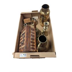 Brassware, including large jug, vase, bell and candlesticks, etc