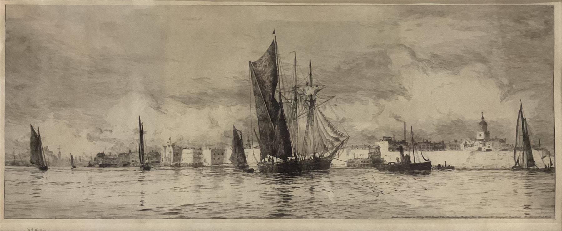 William Lionel Wyllie (British 1851-1931) 'Hot Walls - Portsmouth', etching signed in pencil pub.1911, 20cm x 51cm