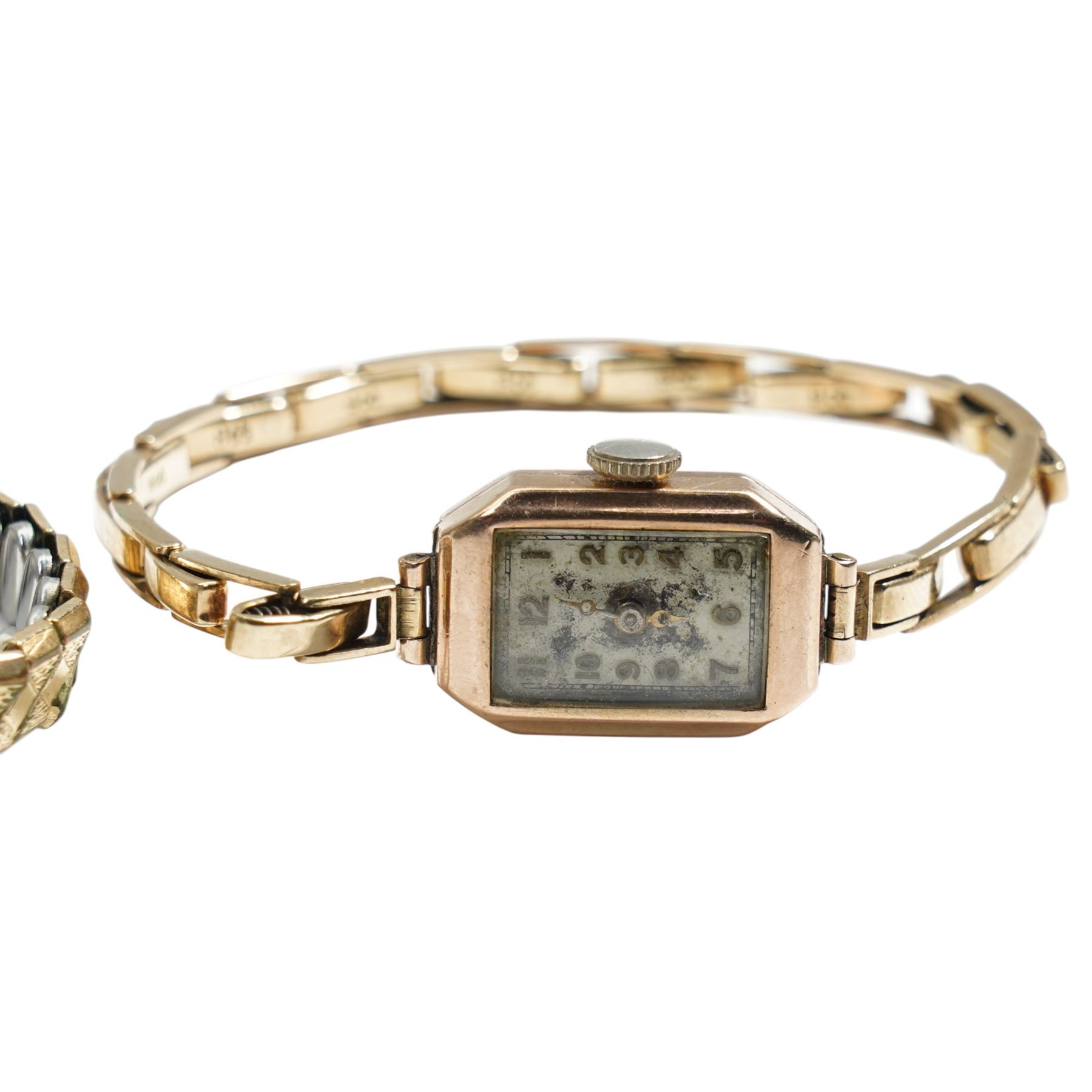 Rotary 9ct gold ladies manual wind wristwatch, on expanding gilt strap and another 9ct gold wristwatch on 9ct gold expanding strap, both hallmarked