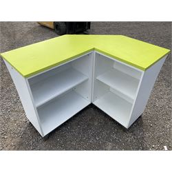Salon Equipment - Two tone modular reception desk with glass display shelves and stool  - THIS LOT IS TO BE COLLECTED BY APPOINTMENT FROM DUGGLEBY STORAGE, GREAT HILL, EASTFIELD, SCARBOROUGH, YO11 3TX