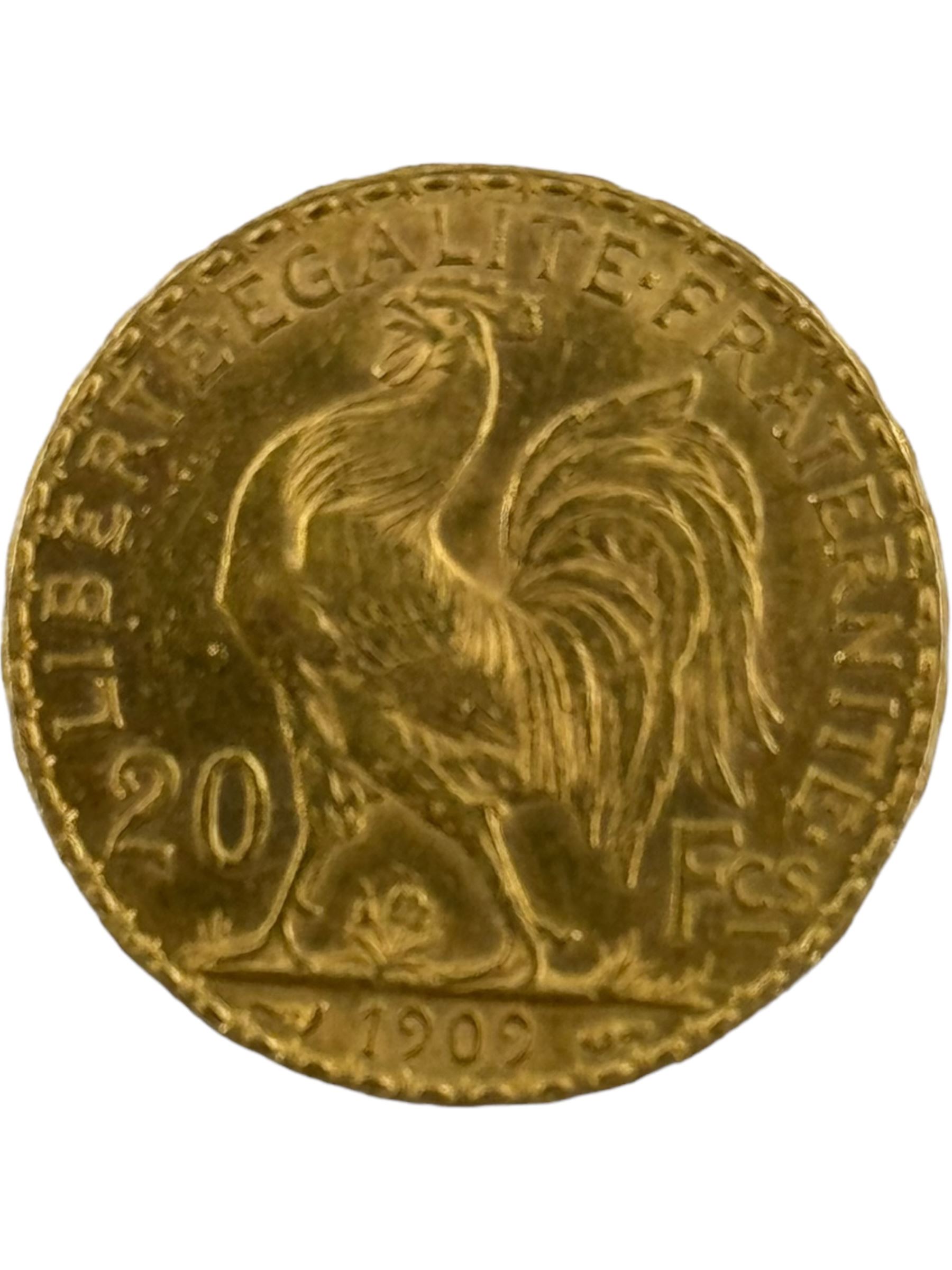 French 1909 twenty francs gold coin