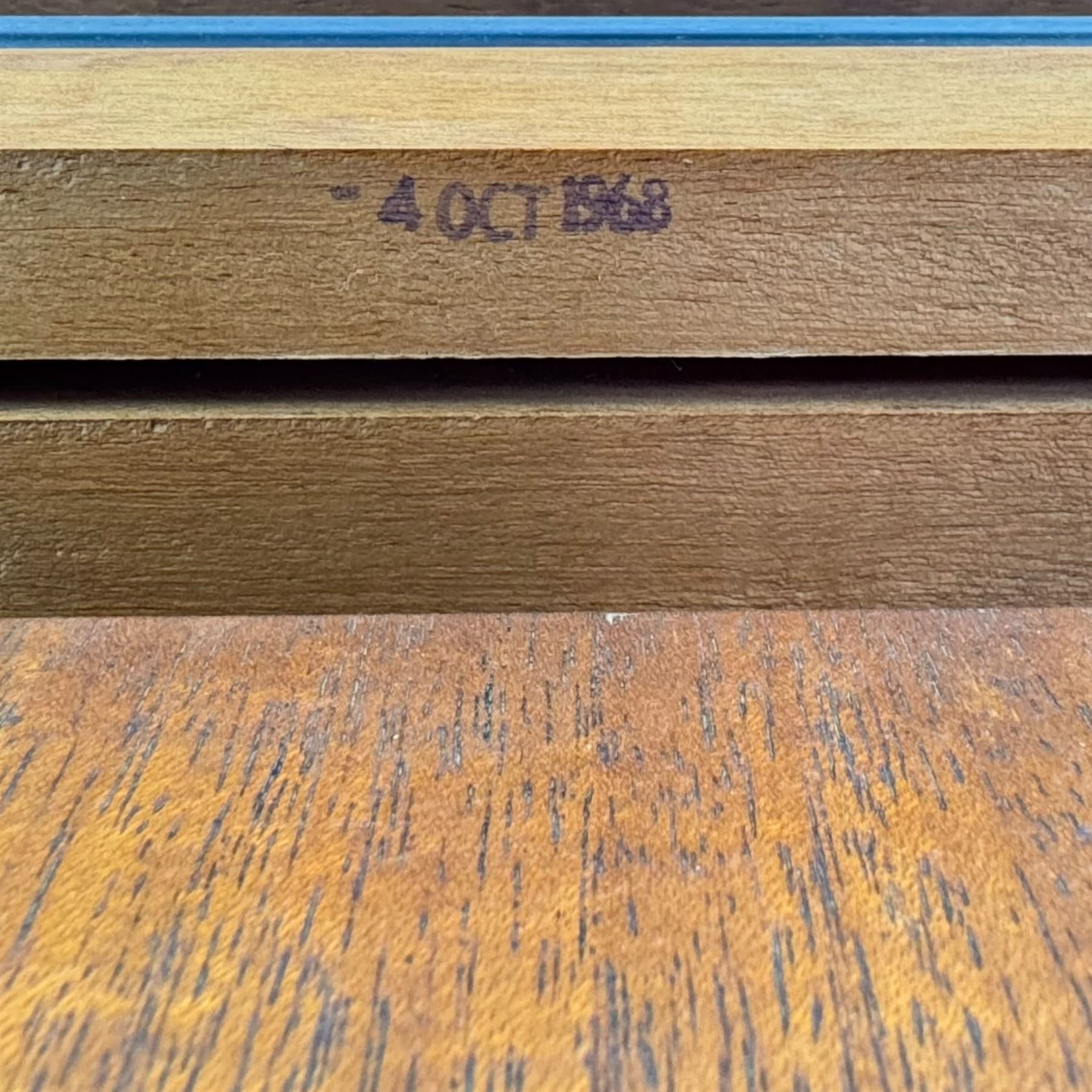 BCM (Bath Cabinet Makers) - mid-20th century teak extending dining table with BCM set of four teak dining chairs with bar back and black vinyl seats