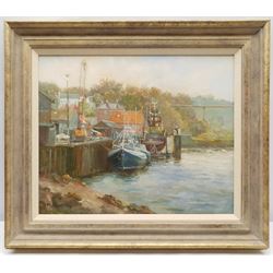 Michelle Saunders (British 1963-): Parkol Marine Shipyard Whitby, oil on canvas signed 37cm x 45cm