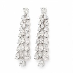 Pair of 18ct white gold diamond pendant earrings, each stud set with pear cut diamond, suspending three rows of graduating pear cut diamonds, total diamond weight approx 7.60 carat