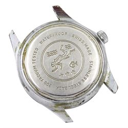 Cardinal Submarine gentleman's stainless steel wristwatch, 23 jewel movement, black dial with luminous hands and hour markers