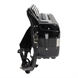 Borsini  5-row Chromatic button accordion, with 77-black and white pearlescent buttons and 96 bass buttons, in black high gloss case, with carry strap and original hard carrycase