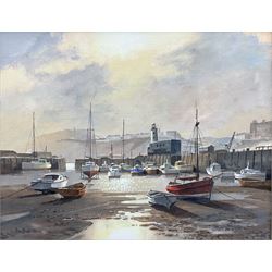 Don Micklethwaite (British 1936-): Outer Scarborough Harbour, oil on board signed 39cm x 50cm