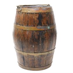 George III oak and brass bound coopered barrel bucket, H49cm