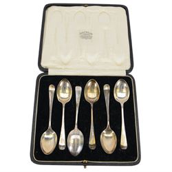 Danish silver demitasse spoon, stamped Georg Jensen, Sterling, Denmark, together with two sets of early 20th century silver coffee spoons, all hallmarked