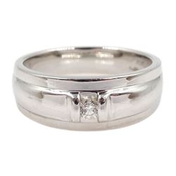 9ct white gold single stone diamond channel set ring, hallmarked, diamond 0.10 carat