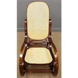  Michael Thonet type bentwood rocking chair with caned seat and back, W54cm, H97cm, D94cm  