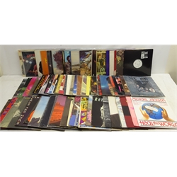  Collection of 75 vinyl LP's Bruce Springsteen 'Born in the USA', Rod Stewart 'Tonight I'm Yours', 'A Shot of Rythm and Blues, 'Night on the Town' and other Rod Stewart, Eagles and other similar music in one box  