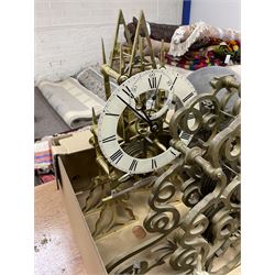 Two skeleton clock movements, tavern clock movement, and further clock movements, all for restoration 