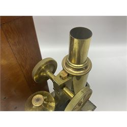 Brass lacquered microscope, by J. Swift & Son, London, in wooden carry cas no 13749, 