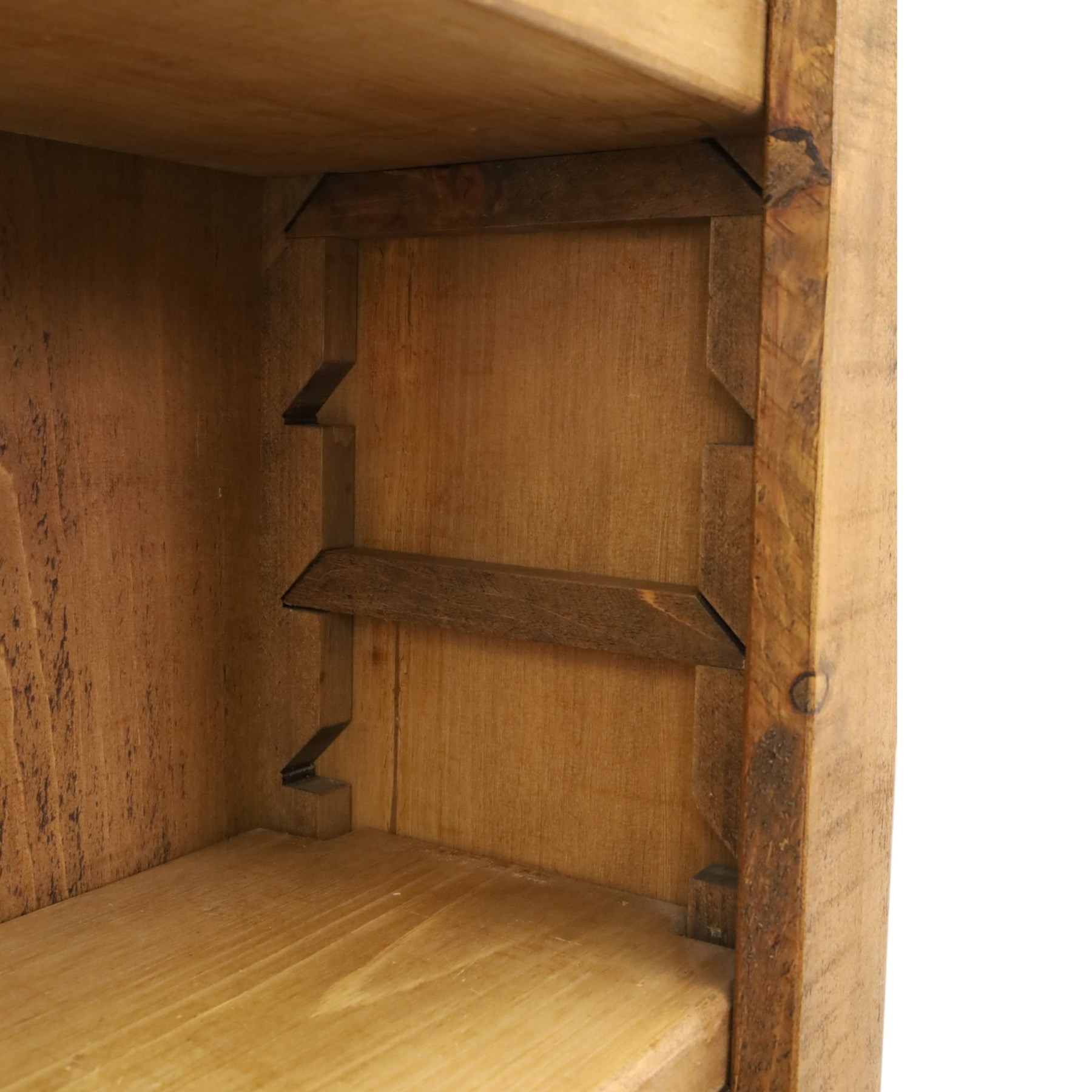 Indigo Furniture - large rustic oak open bookcase, with four adjustable shelves, above a plinth base 