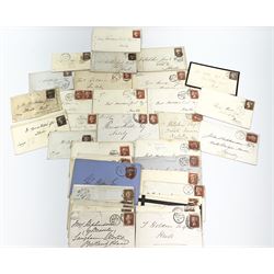 Various Queen Victoria penny red stamps on covers or pieces including imperf and perf examples, mourning covers etc (46)