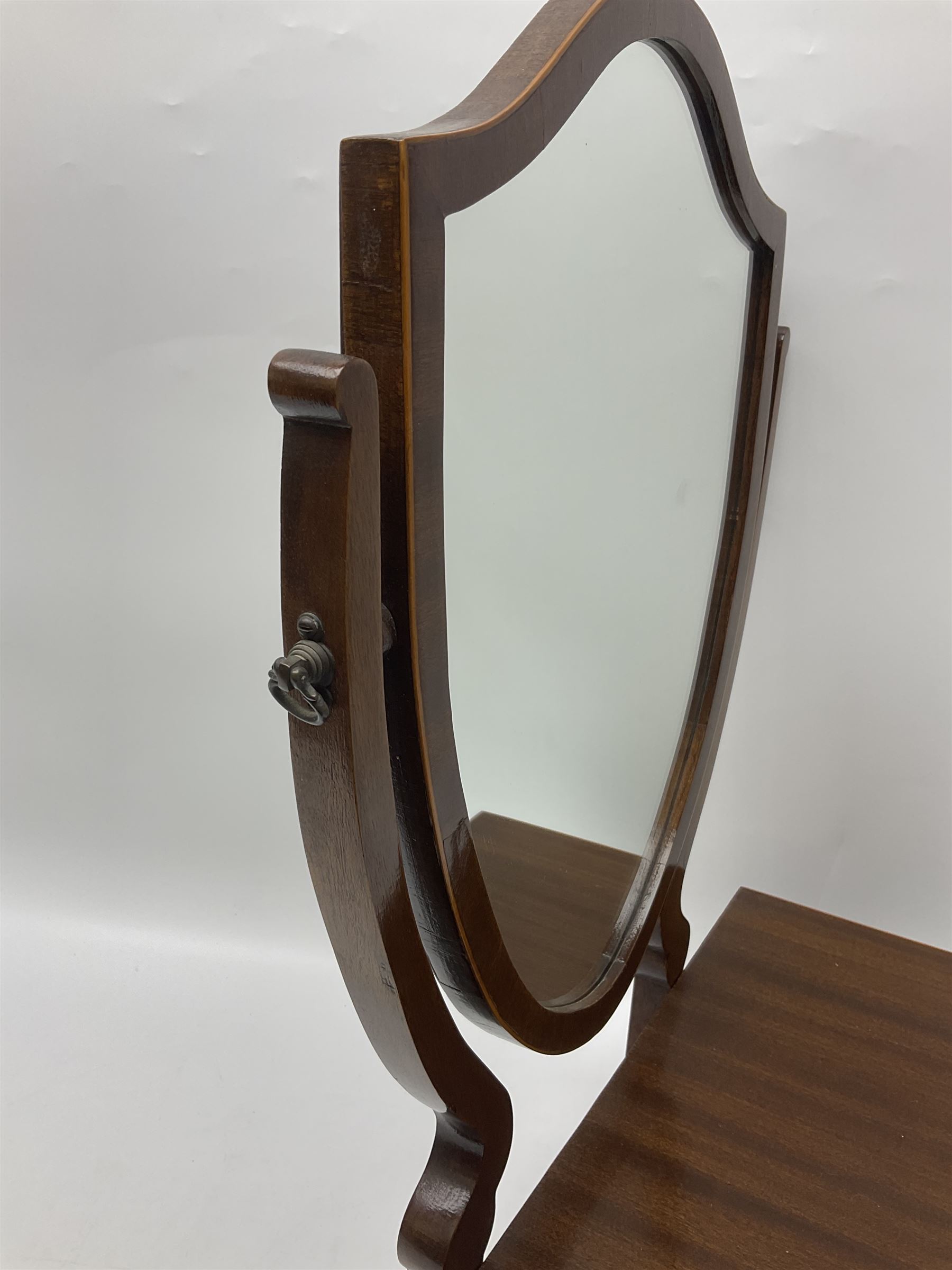 19th century inlaid mahogany dressing table mirror, with three drawers to base, H58cm