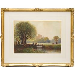 English School (Early 20th century): Shepherd and Flock with Distant Castle, watercolour unsigned 25.5cm x 37.5cm