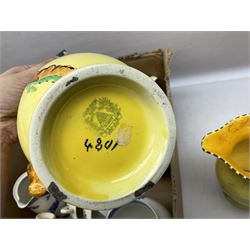  Burleigh ware jug with squirrel handle, together with similar falcon ware jug,  Shelley vase decorated in an orange colourway with fluted rim, and Royal Cauldon Dragon pattern tea and dinner wares, in two boxes