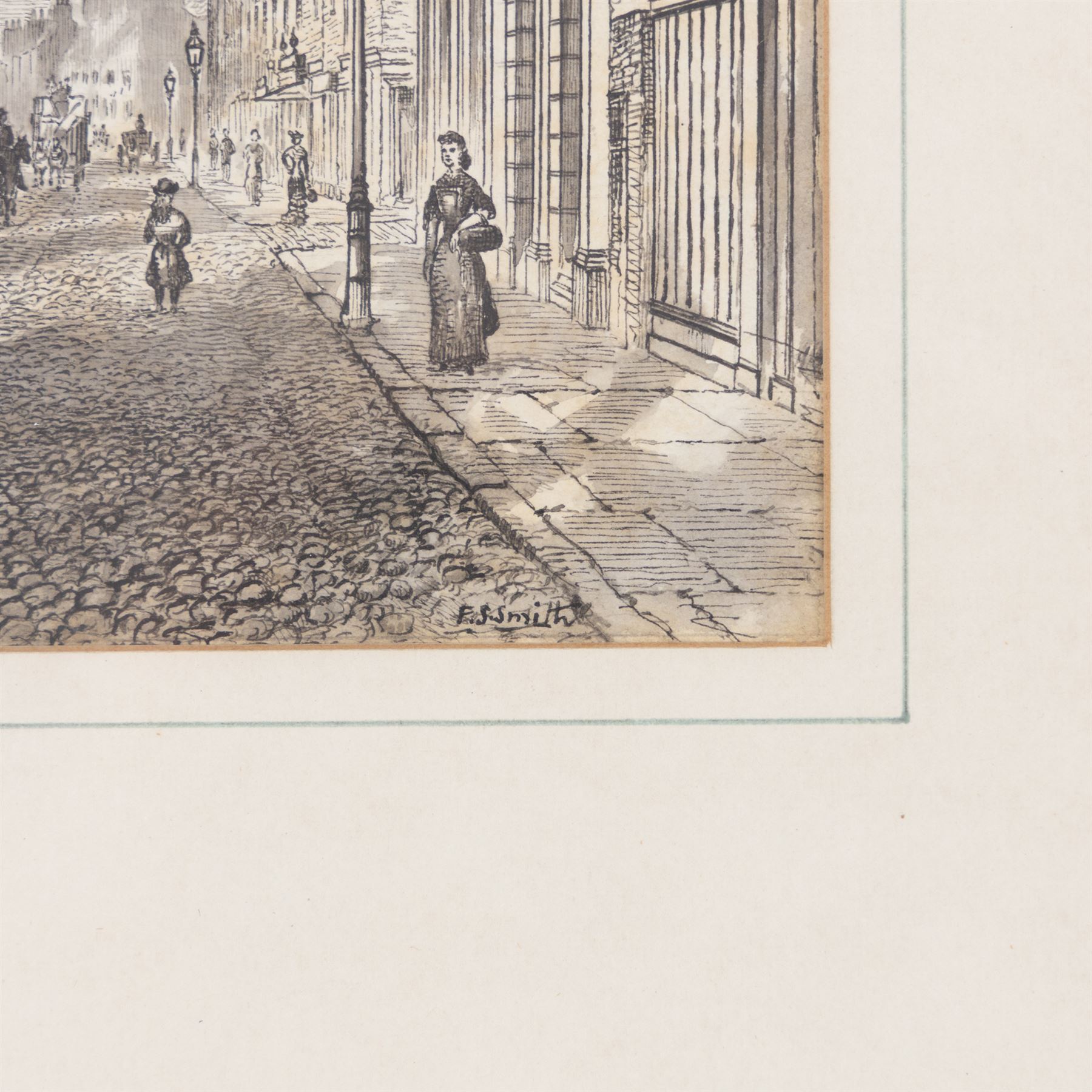 Frederick Schultz Smith (Hull 1860-1925): 'View of Saville Street' and 'View of Osborne Street & Freemans Hall' Hull, two monochrome watercolours and ink signed, titled verso 12cm x 17cm (2)