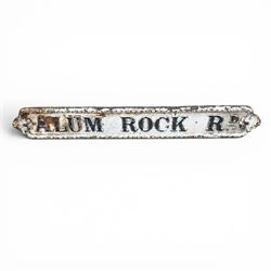 'Alum Rock Rd' - Victorian cast iron street sign, onate design, oval ends with shell motifs