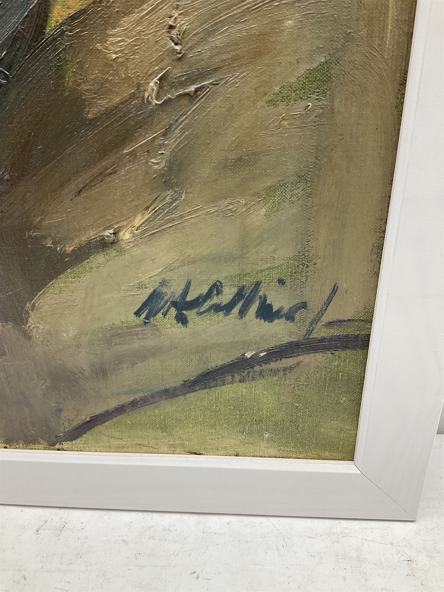 Peter Collins ARCA (British 1923-2001): Reclining Nude with Blue Headscarf, oil on canvas signed 60cm x 50cm
Provenance: Studio sale: The late Georgina and Peter Collins Collection, ‘The Contents of Stanley Studios, Chelsea’; Sulis Fine Art.
