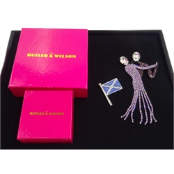  Butler & Wilson limited edition crystal dancing couple brooch and Scottish flag brooch, both boxed  