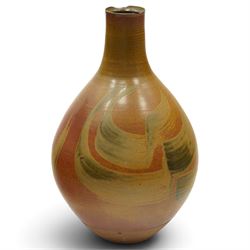 David Lloyd Jones (1928-1994): Large floor vase, with swirled brown glaze, impressed maker...