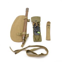 WWII British army entrenching tool in webbing case maker stamped 1943 with board arrow, to...